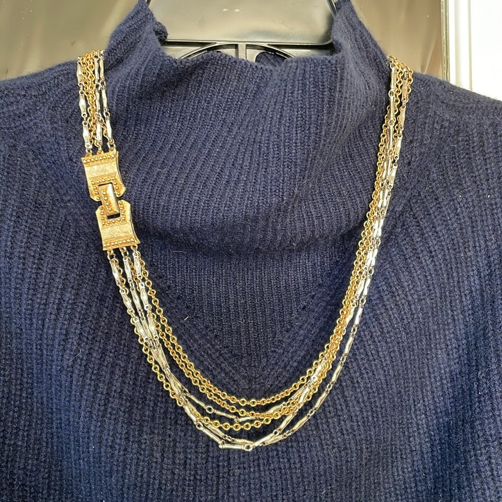Vintage Signed CELEBRITY MEDIEVAL 6-Strand 2Tone Chains 26" Necklace